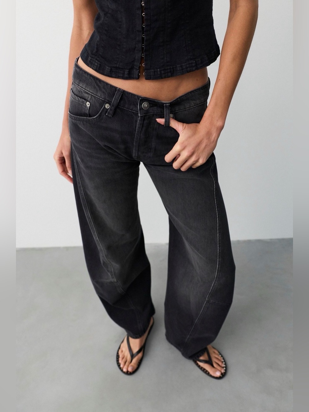 We The Free Fable Twisted Bowed Jeans in Overdrive (black)